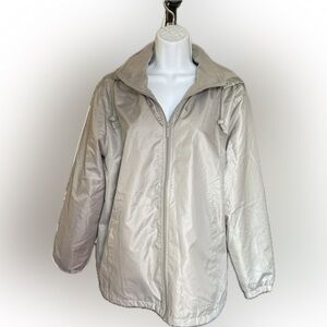 Totes Gray/Tan Hooded Rain Jacket Size Medium Lined